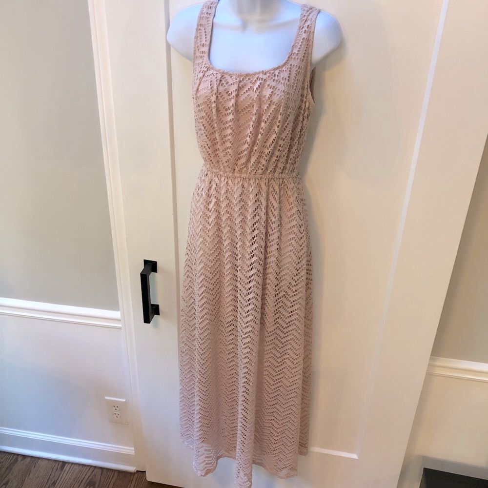 LIBERTY LOVE dusty rose pink chevron lace crochet‎ maxi dress woman’s size S